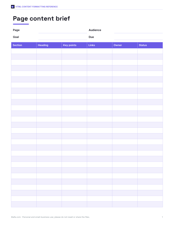 Preview of Printable Content Brief Template